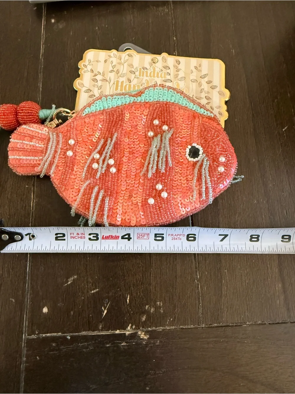 Beaded Coral Sequin Fish Coin Purse